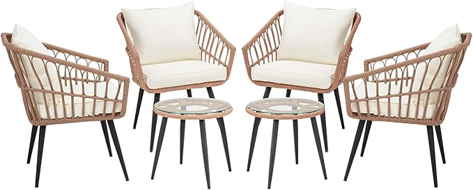 ECOTOUGE 6-Piece Wicker Patio Bistro Set, Outdoor Rattan Dining Set by ECOTOUGE