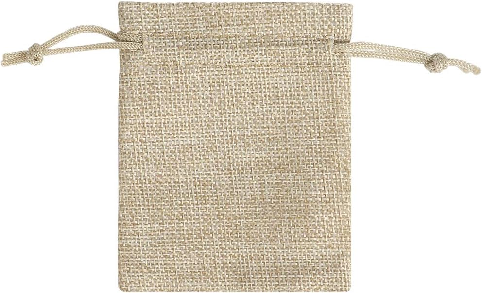 Lucky Monet 25/50/100PCS Burlap Gift Bags Wedding Hessian Jute Bags Linen Jewelry Pouches with Drawstring for Birthday, Party, Wedding Favors, Present, Art and DIY Craft (100Pcs, Cream, 3” x 4”)