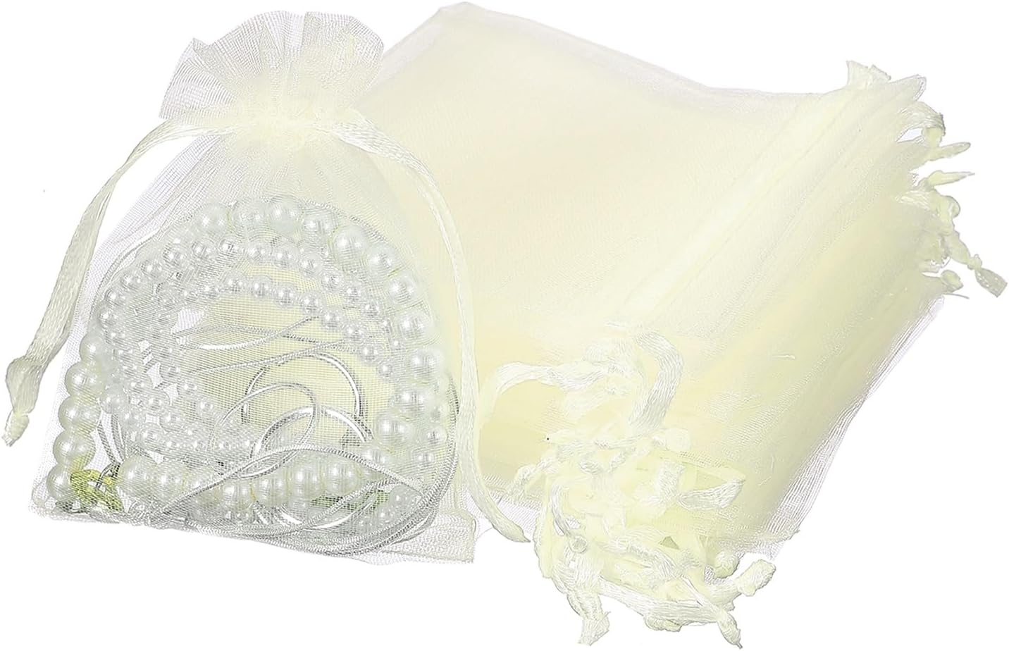 uxcell 50 Pcs Organza Gift Bags, 2.7x3.5 Inch Drawstring Pouches Jewelry Gift Bags, Small Wedding Favor Pouches for Christmas Birthday Wedding Goodie Candy Candle, Beige