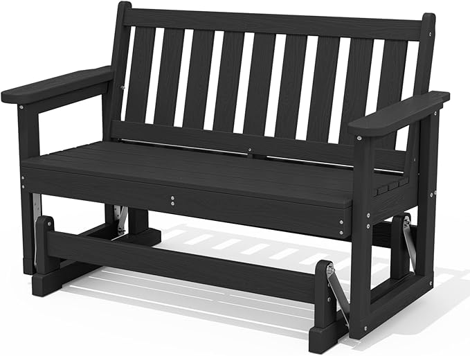 SERWALL 2 Person Patio Glider Bench, HDPE Material Weather-Resistant Swinging by SERWALL