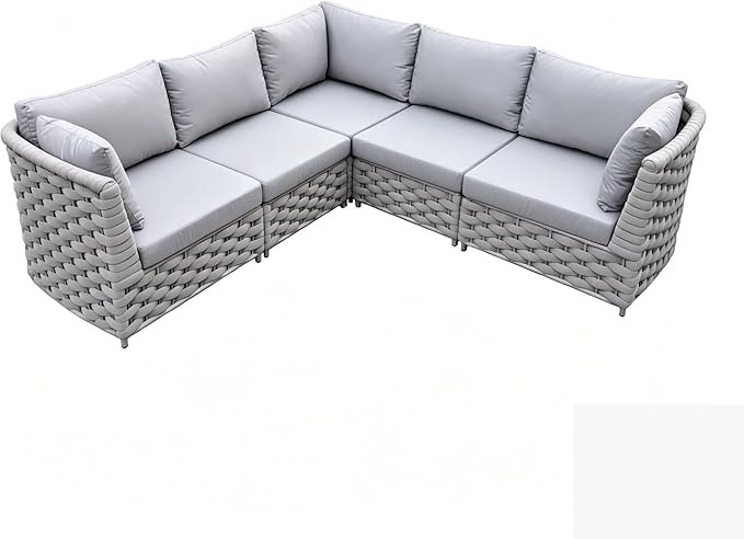 TWT Khaki Gray 5-Piece Modular Outdoor Sofa, 5-Seater Free Combination by TWT