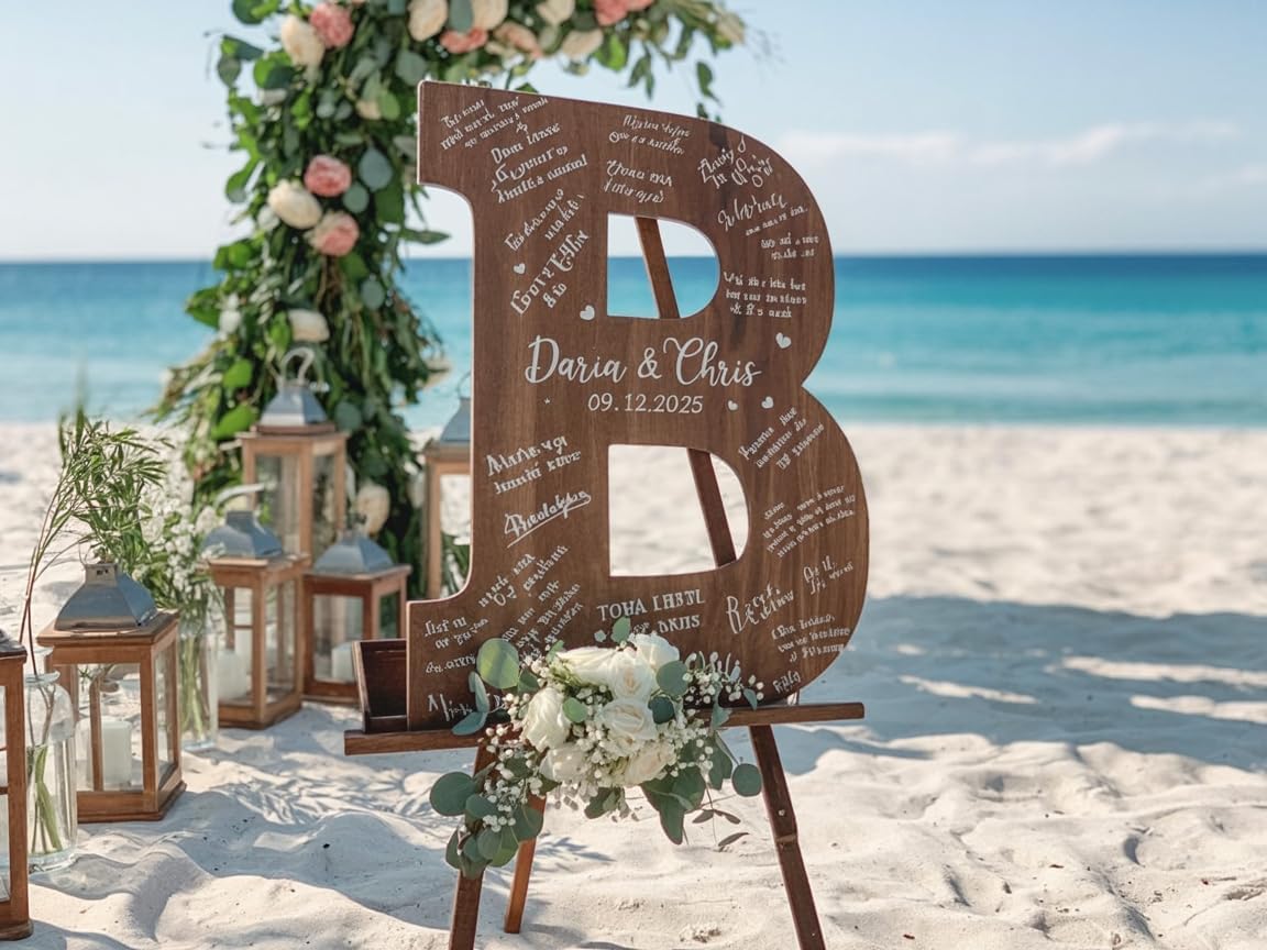 NAZENTI Wedding Guest Book Alternative Wooden Letter Personalized, Custom Initial Wedding Guest Book Alternative with Names, Wedding Guestbook for Guests to Sign, Letter Guest Book Wedding Reception