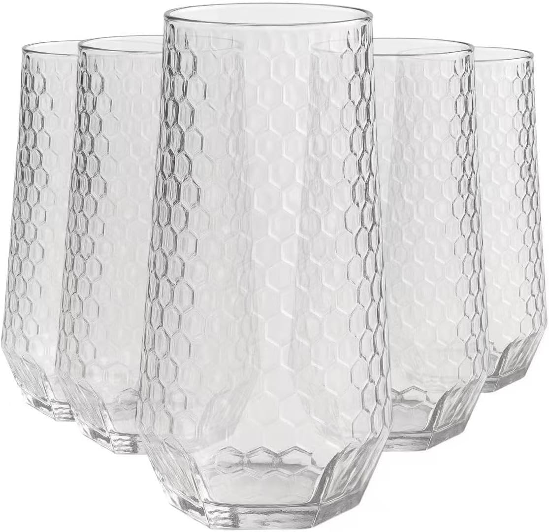 48 Pack Ribbed Origami Ripple Plastic Glasses 24 9oz Stemless Champagne Flutes & 24 12oz Cups BPA-Free, Disposable, Shatterproof Drinkware for Weddings, Bars, Events (Hammered Diamond Clear)