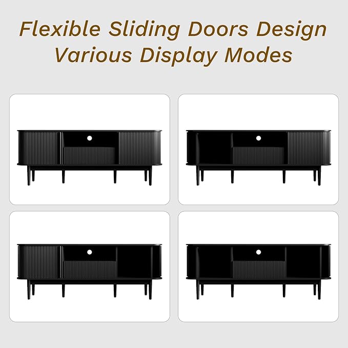 MAISONARIA 63" Black TV Stand, Fluted Entertainment Center - Image 6
