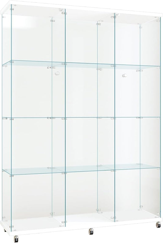 FLYMUHJIA Curio Cabinets with Glass Doors Modern Glass Shelves Tempered Glass by FLYMUHJIA