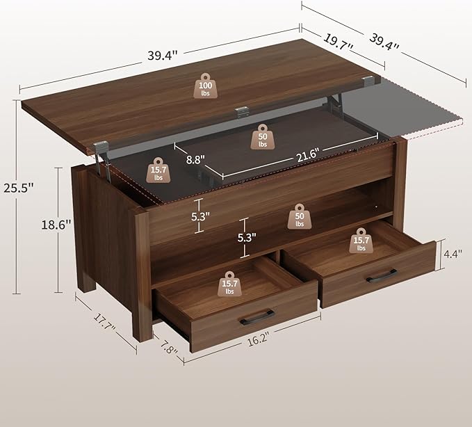Garvee 40" Coffee Table Lift Top, Converts to Dining Table - Image 3
