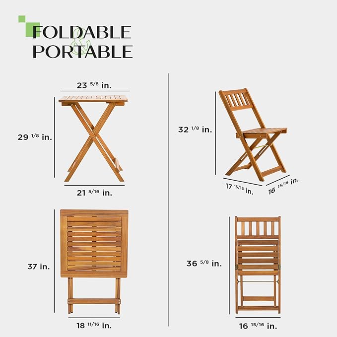 Idzo Heavy Duty 400lbs Capacity Patio Bistro Set 3 Piece Outdoor, Folding - Image 5