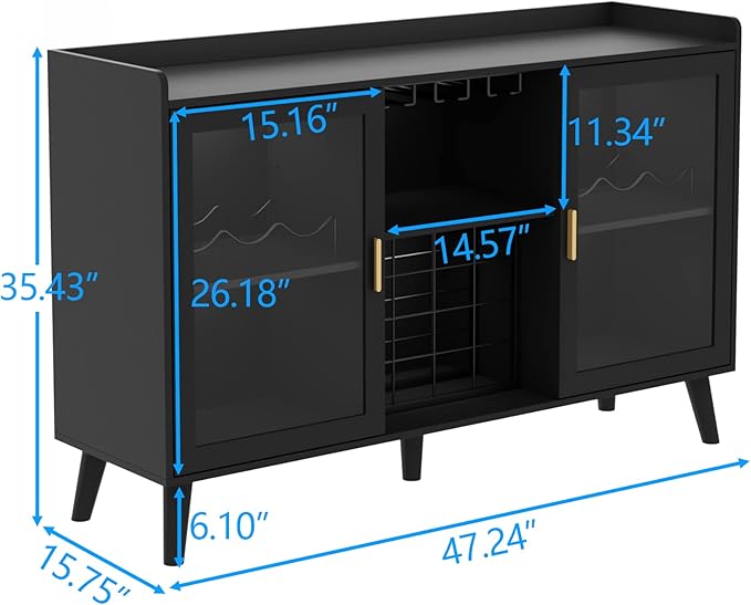 Auromie Wine Bar Cabinet with Led Light, Home Coffee Cabinet with Wine and - Image 3
