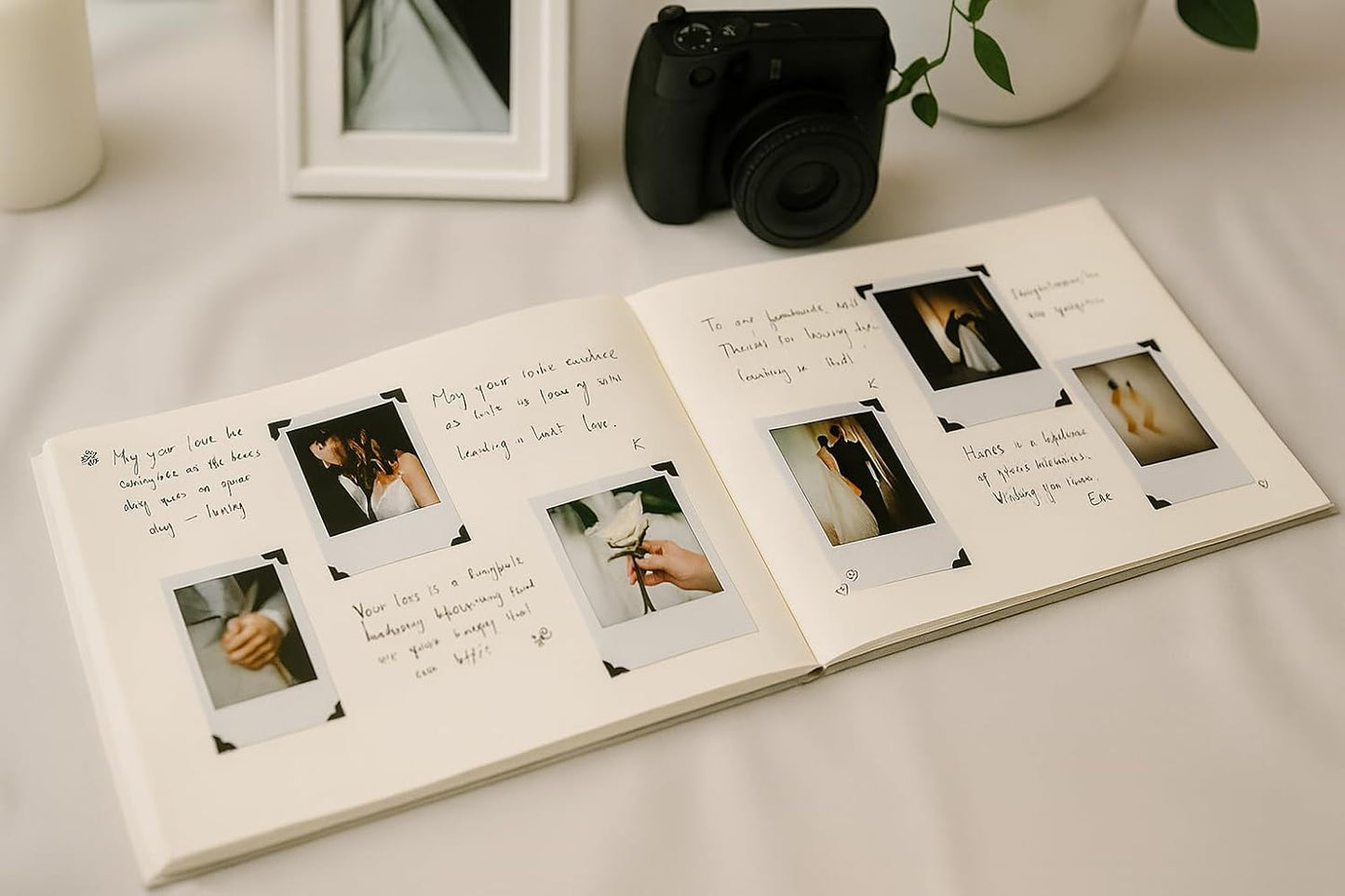 Wedding Guest Book – Personalized Polaroid Guest Book for Wedding Reception, Custom Sign In Photo Book with Blank Pages, Elegant Keepsake for Guests (Linen Cream)