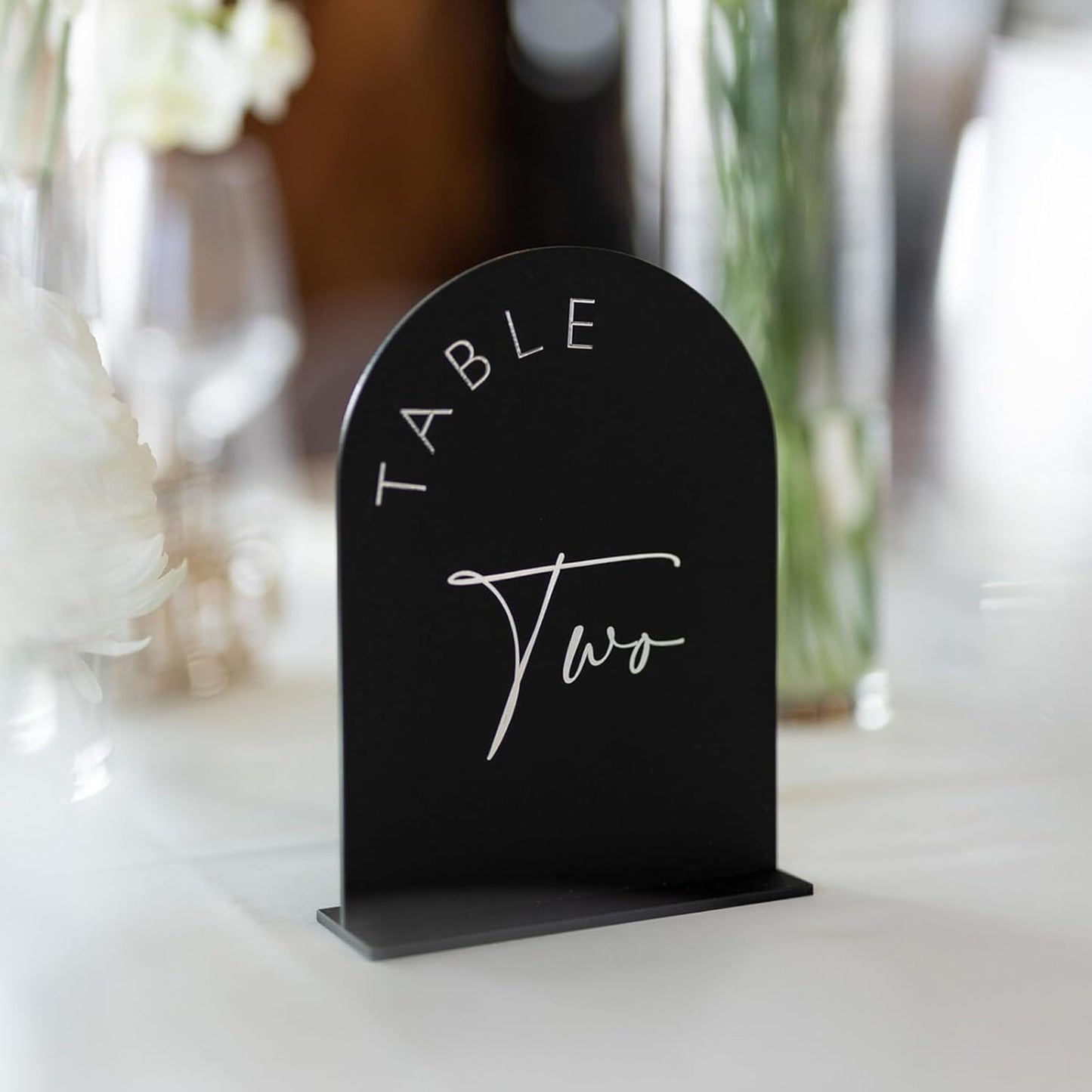 Black Arch Wedding Table Numbers 1-25 with Stands, 5x7 Inch Black Acrylic Arch Sign with Holder, Arched Acrylic Table Numbers for Wedding Reception