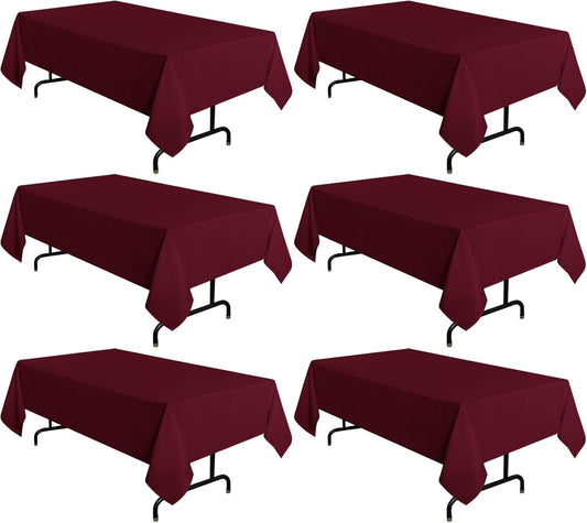 sancua 6 Pack Burgundy Tablecloth 60 x 102 Inch, Rectangle Table Cloth for 6 Feet Tables - Stain and Wrinkle Resistant Washable Polyester Table Cover for Dining Tables, Buffet Parties and Camping
