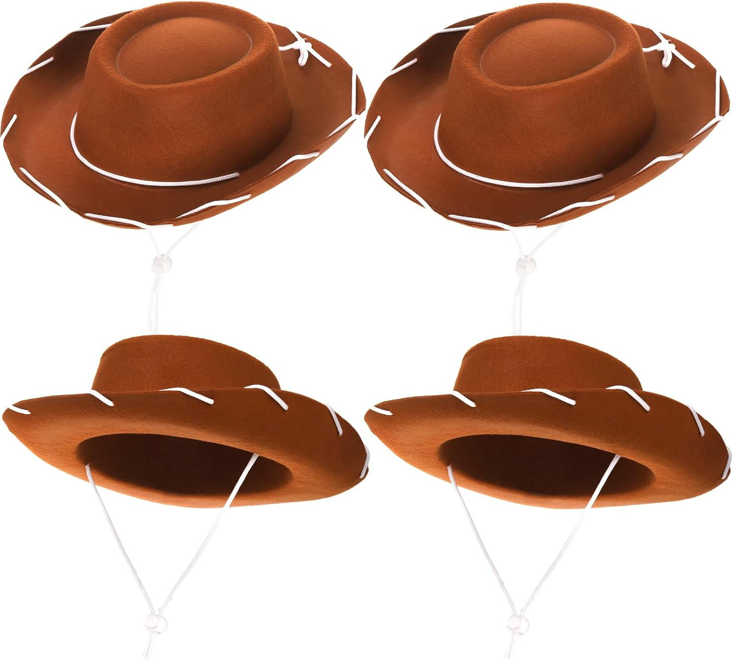 Peohud 4 Pack Felt Cowboy Hat, Small Western Cowgirl Hat, Wide Brim Cowboy Hat with Neck Drawstring, Cosplay Costume Accessories for Halloween Dress Up Party Brown