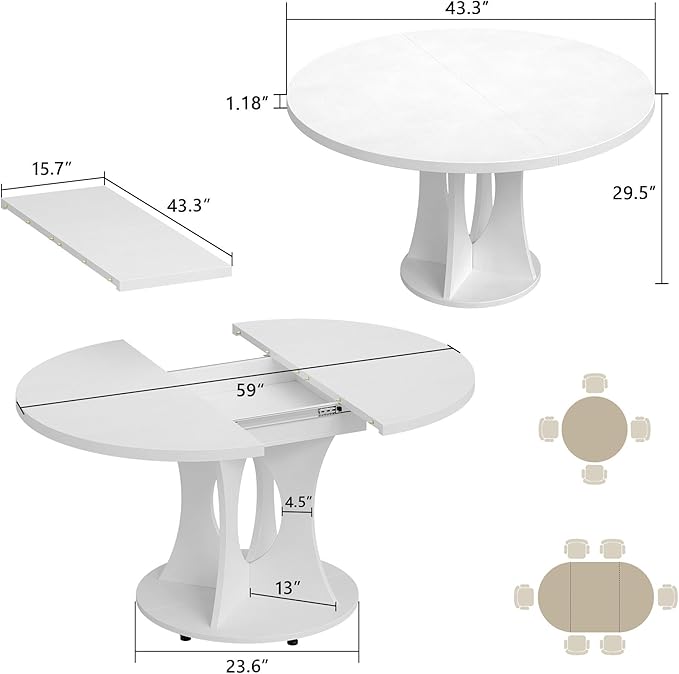 Einhomn 43-59" Extendable Round Dining Table, Kitchen Table - Image 2