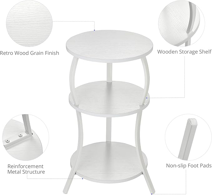 YEAKOO Vintage Small Round Side Table, 3-Tier Slim Waist Circular End Table - Image 5