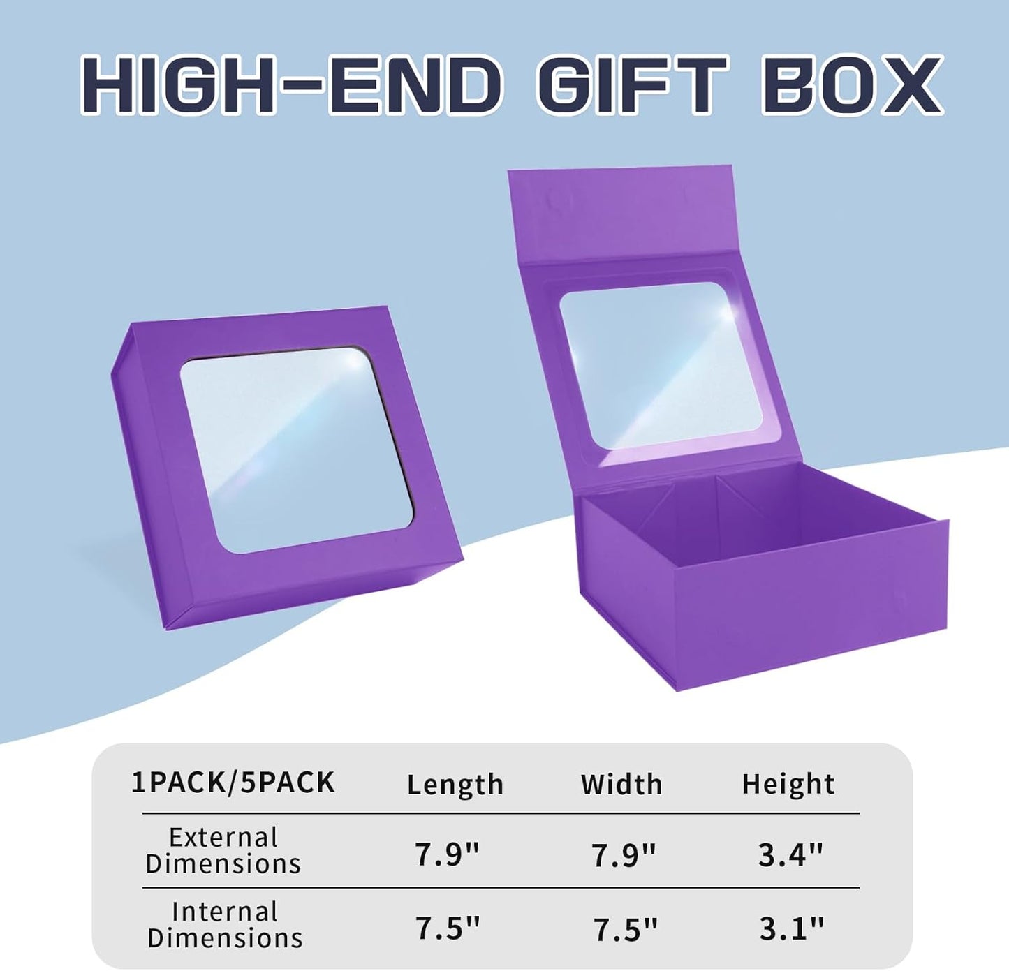 Purple Gift Boxes with Window,7.5"x7.5"x3.1" Bridesmaid Boxe for Gift Giving,Birthday Gift Box with Magnetic,Closure Lid Gift Boxes for Presents,Cute Boxe,Luxury for Gift Packaging,Gift Box for Wrapping Gifts