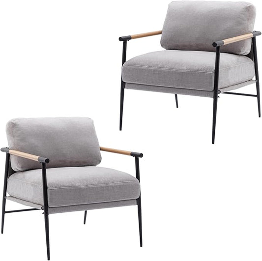 Ya-Home Mid-Century Accent Chair Set of 2, Soft Armchair Chenille Fabric Lounge by Ya-Home