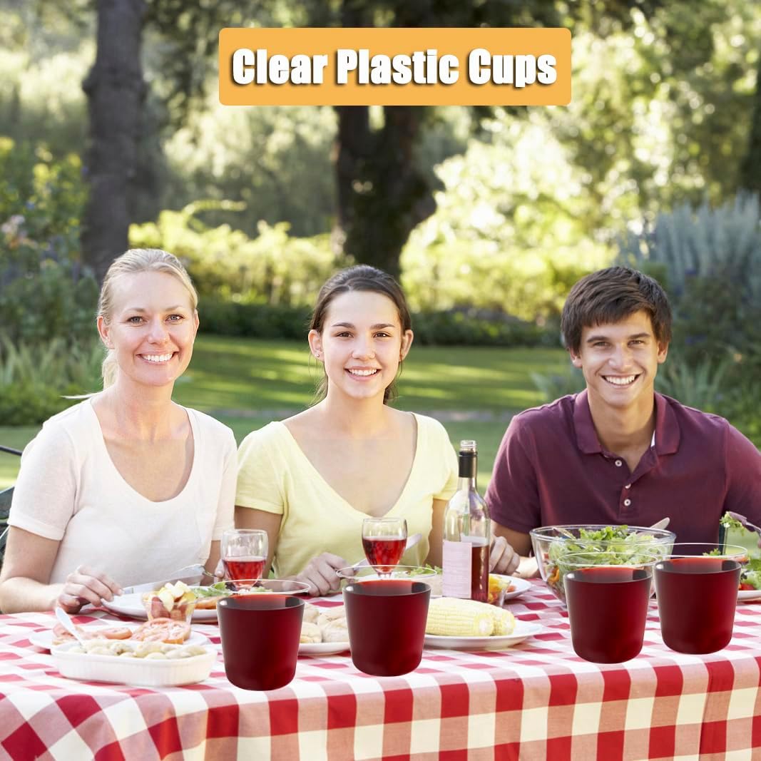 100 Pcs Disposable Stemless Glasses 12oz Plastic Cups PET Disposable Drinking Cups Cold Party Plastic Wine Glasses Classic Cup for Birthday Wedding Cocktail Halloween Christmas Party Supplies (Clear)