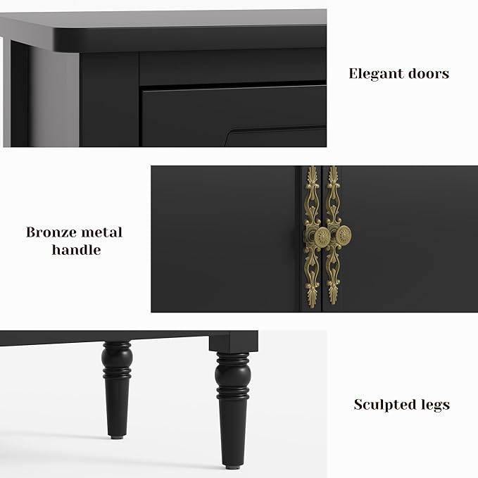 FansaFurn Black Storage Cabinet, Mid-Century Buffet Cabinet - Image 7