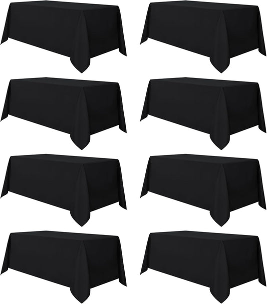 sancua 8 Pack Black Tablecloth 90 x 132 Inch - Rectangle Table Cloth for 6 Feet Tables Stain and Wrinkle Resistant Washable Polyester Table Cover for Dining Wedding Banquet Party Buffet Restaurant