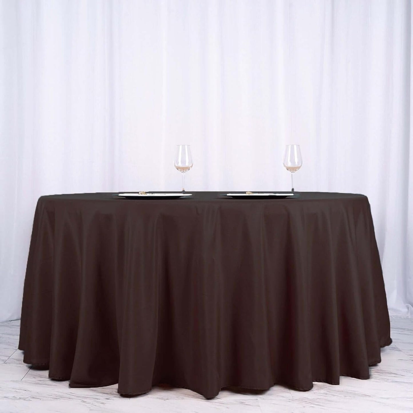Efavormart Round Tablecloth, 120 Inch Stain & Wrinkle Resistant Washable Table Cloth, Decorative Polyester Fabric Table Cover for Banquet, Wedding, Dining - Chocolate