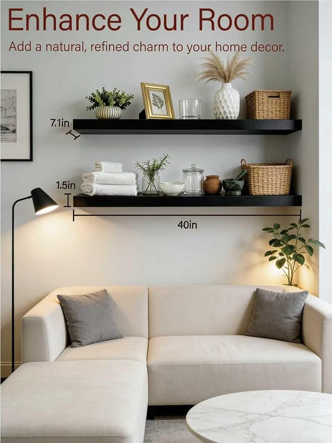 Solid Wood Floating Shelves, 40in Finished Real Wood Wall Shelves - Image 4