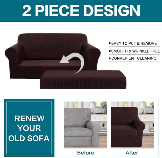 Turquoize Stretch Sofa Slipcover 2 Pieces Sofa Cover Couch Cover - Image 4