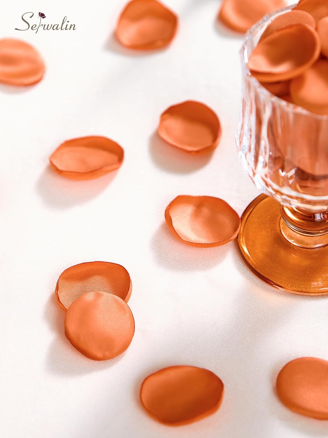 Serwalin 300Pcs Silk Rose Petals Fake Flower Petals Orange Artificial Rose Petals for Weddings Proposal Flower Girl Petals Aisle Flower Girl Basket Runner Bridal Shower Table Decor
