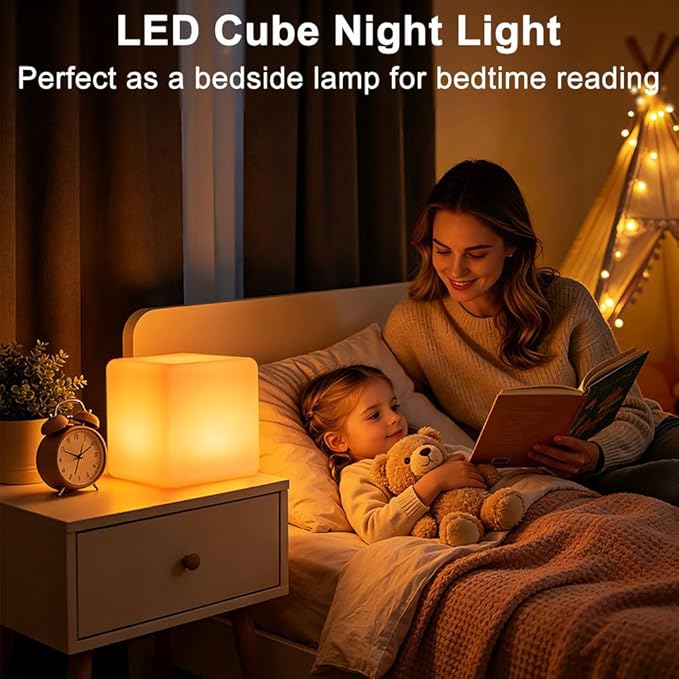 8-in LED Cube Night Light Mood Lamp, Cordless LED Light Cubes - Image 3