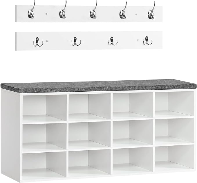 HOOBRO Shoe Storage Bench with Cushion, 39.4" L Entryway Bench with 12 Cubbies by HOOBRO