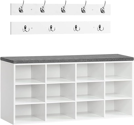 HOOBRO Shoe Storage Bench with Cushion, 39.4" L Entryway Bench with 12 Cubbies by HOOBRO