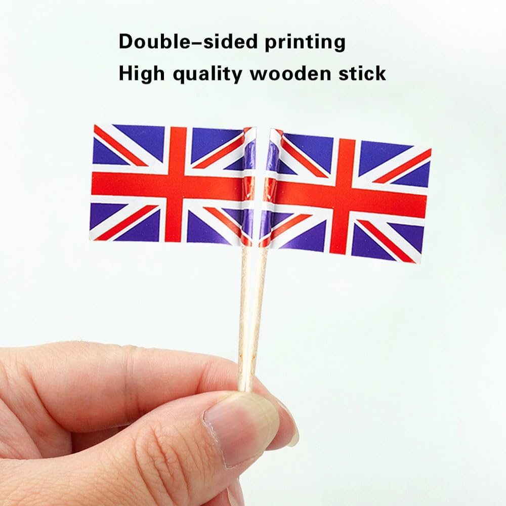UK Flag British Flag, Small Mini British Toothpick Flags for Food, Cupcakes, Cocktails, Appetizers, Bar Party Decorations