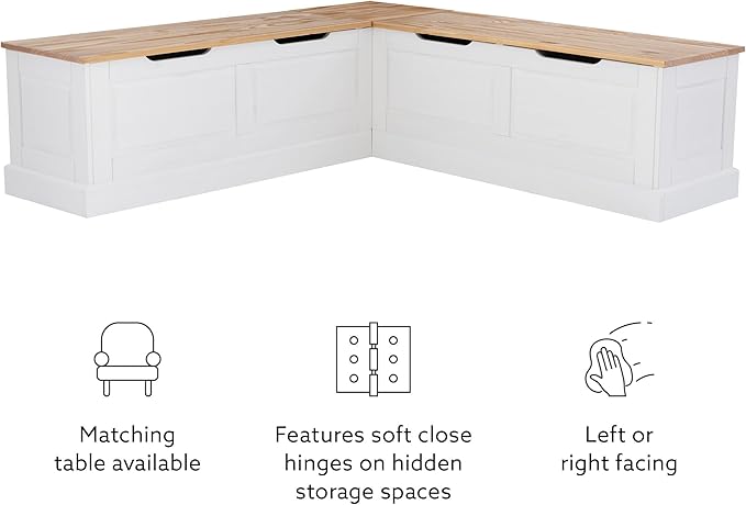 Linon Harris Natural and White Two Tone Backless Corner Breakfast Nook - Image 20