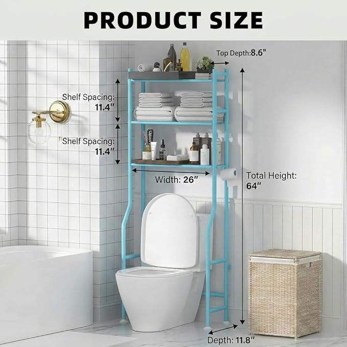 GloTika 3-Tier Over Toilet Storage - 150lb Total Capacity Metal Bathroom - Image 8