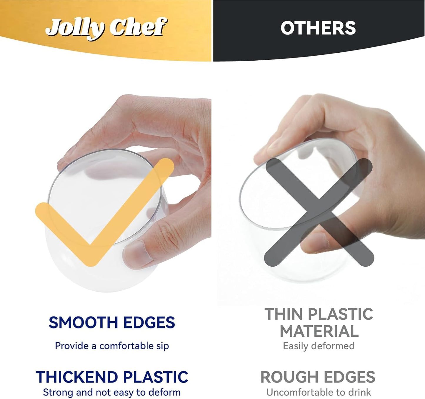 JOLLY CHEF 24 Pack 12 Oz Disposable Plastic Wine Glasses. Shatterproof, Unbreakable, Crystal, Stemless Plastic Wine Cups for Party, Halloween, Christmas