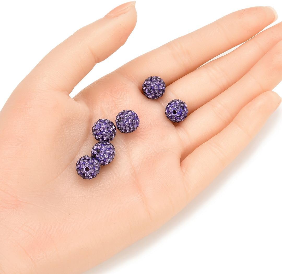 50pcs Adabele Grade A Suncatcher Crystal Rhinestone Pave Loose Beads 10mm Tanzanite Purple Polymer Clay Disco Ball Spacers Compatible with Shamballa All Craft Jewelry Making DB10-26