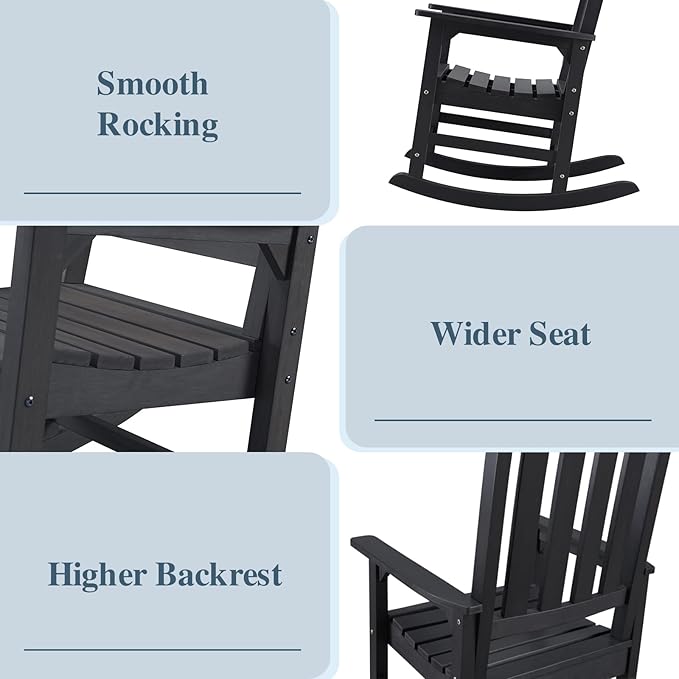 Psilvam Oversized Outdoor Rocking Chair Set of 2, HDPE Porch Rocker Chairs - Image 6