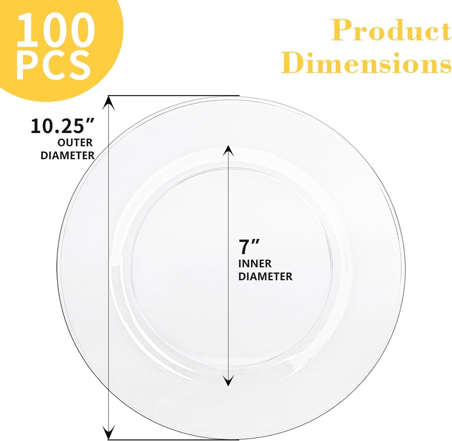 N9R 100PCS Clear Plastic Plates, 10.25 inch Clear Disposable Dinner Plate, Heavy Duty Plates for Party, Wedding, Birthday and Events