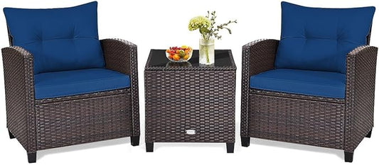 HAPPYGRILL 3 Pieces Patio Conversation Set, Outdoor Furniture Set PE Rattan by HAPPYGRILL