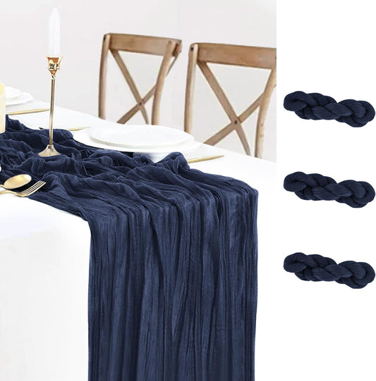 3 Pack Navy Blue Cheesecloth Table Runner 10FT Boho Gauze Cheese Cloth Table Runner Blue for Wedding Party Baby Shower Birthday Summer Home Decor Holiday Decorations