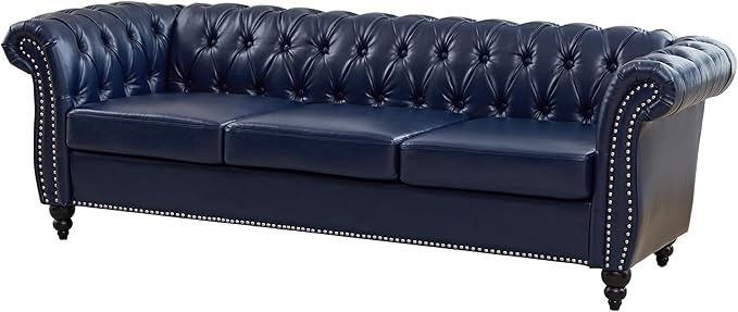 Mid-Century 3 Seater Sofa, Faux Leather Couch - Image 5