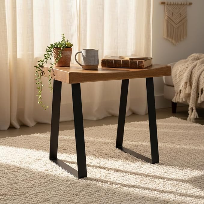 Home Soft Things Natural Reclaimed Pine Wood Tile Shape Entryway Bench - Image 6