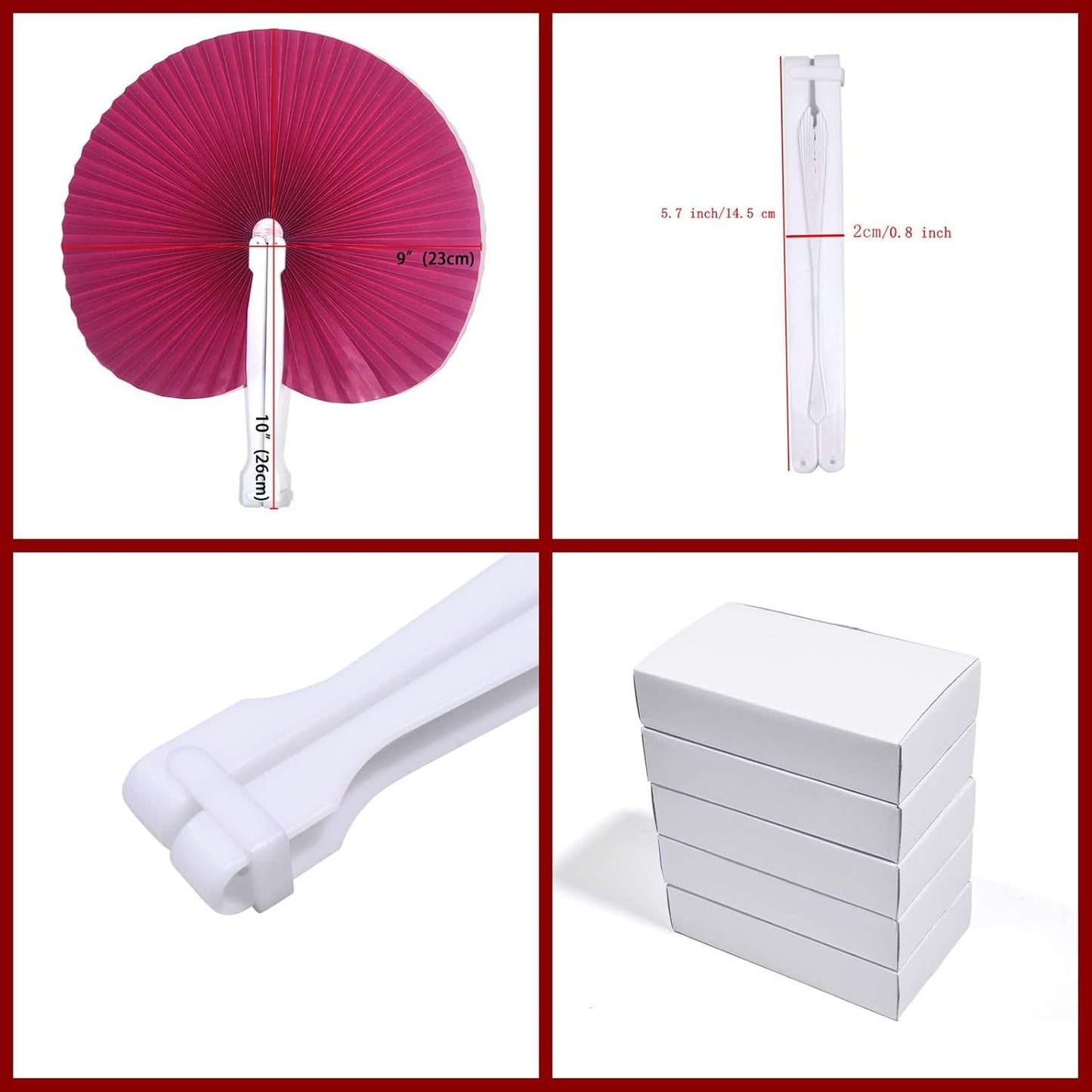 12 Packs Decorative Paper Folding Hand Fans Handheld,Hot Pink Round Foldable Wedding Fans Chinese and Japanese Fans Bulk for Bridal Guest Church Party Favors Dancing Birthday DIY