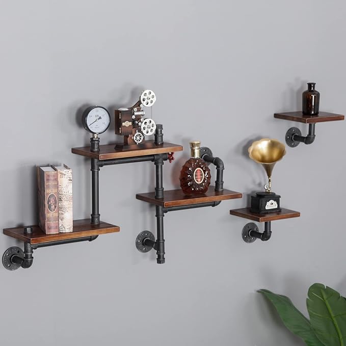 Industrial Rustic Pipe Shelving Floating Shelves Wall Mounted, 5 Laye Modern - Image 9