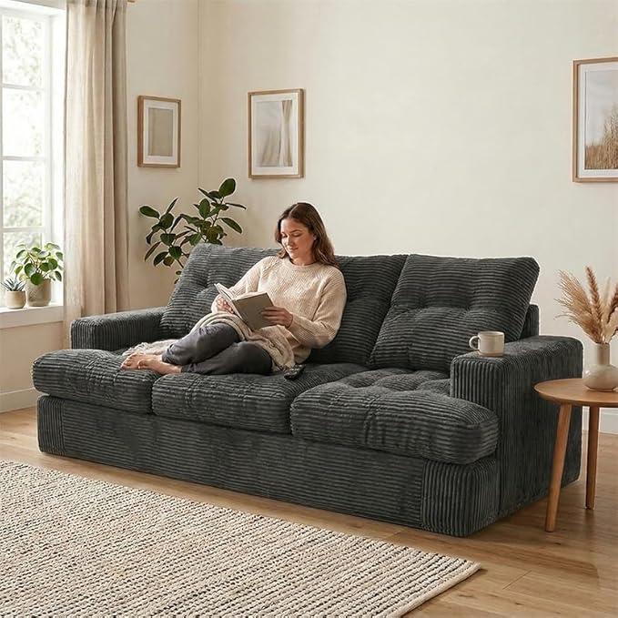 85" Corduroy 3 Seater Sofa in a Box, High-Density Foam Couch, No Assembly - Image 8