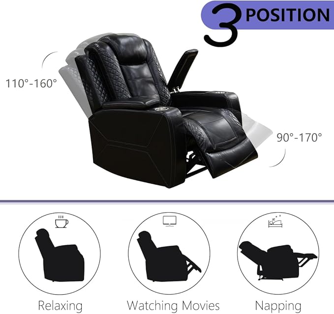 Leather Power Recliner Sofa Set, Living Room Furniture Sets, 2 Piece Reclining - Image 6