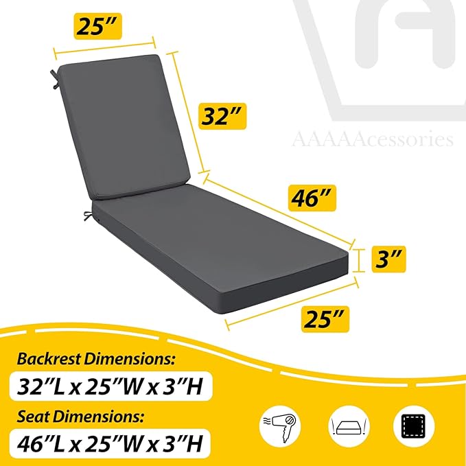 AAAAAcessories Outdoor Chaise Lounge Cushions, Fade-Resistant, Waterproof Patio - Image 5
