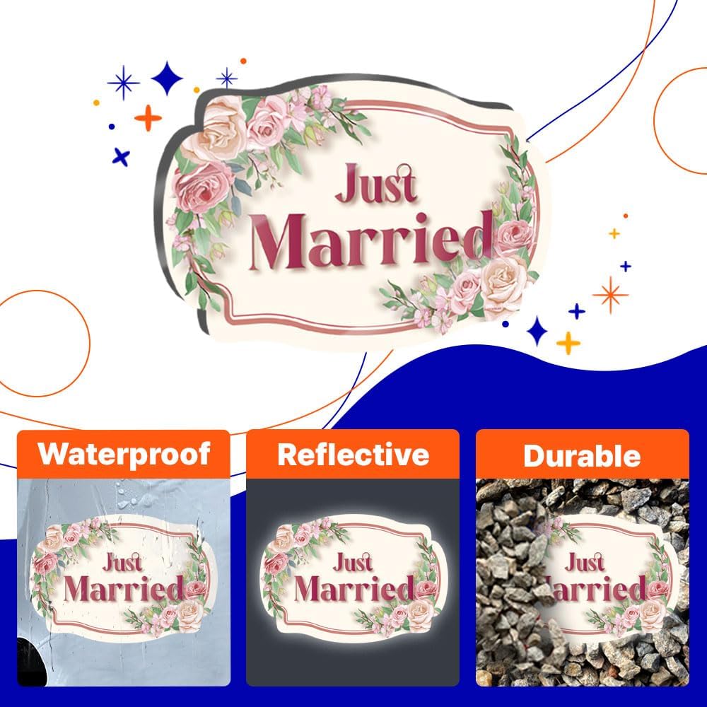 GEEKBEAR Just Got Married Car Magnet (2 Pack) - 13 x 8.7 in (Blue Rose)
