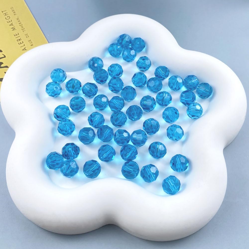 100 PCS 8mm Crystal Glass Beads Round Multiple Faceted Loose Spacer Glass Beads for DIY Handcrafte Bracelet Necklace Earring Jewelry Making(Aquamarine)