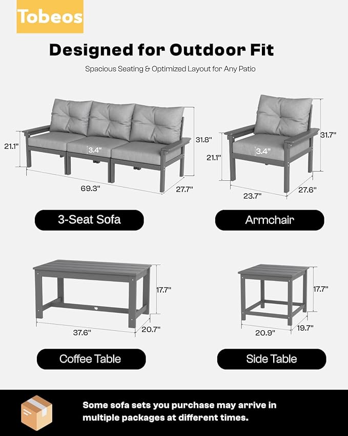 HDPE 3 Piece Patio Furniture Set, All-Weather Outdoor Couch Set - Image 2