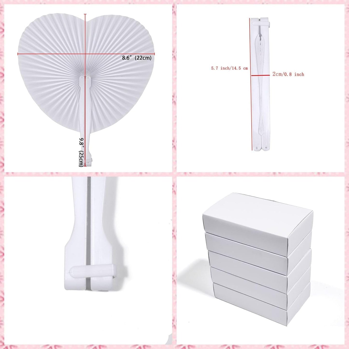 12 Pcs Decorative Paper Folding Hand Fans Handheld,White Heart Foldable Wedding Fans Chinese and Japanese Fans Bulk for Bridal Guest Church Party Favors Dancing Birthday DIY